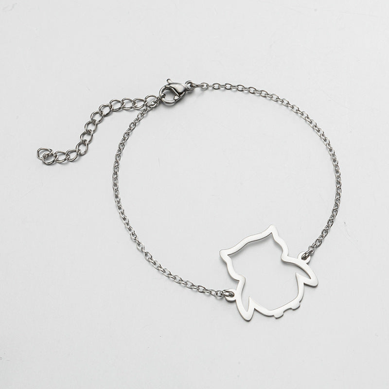 Cut Small Animal Hollow Owl Pendant Simple Bracelet