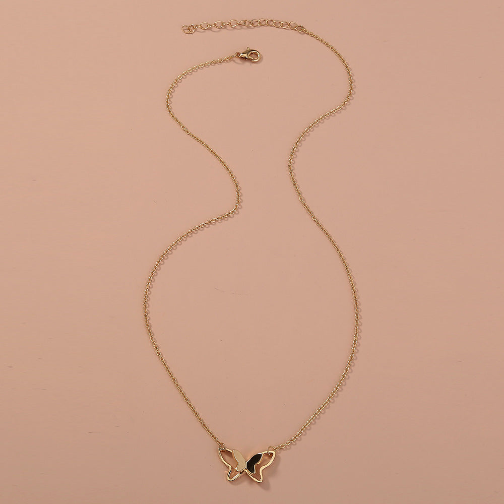 Women's Fashion Simple Double-layer Metal Butterfly Pendant Necklace