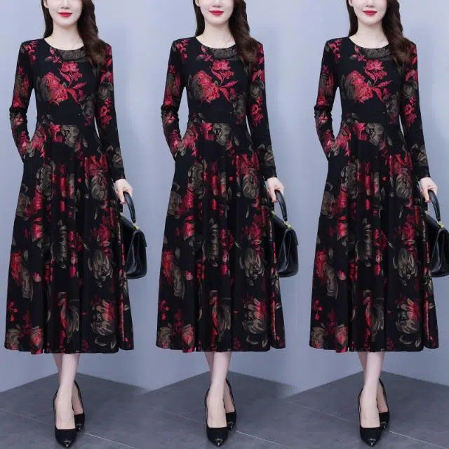 Long Sleeve Plus Size Hide Thick Waist And Belly Dress