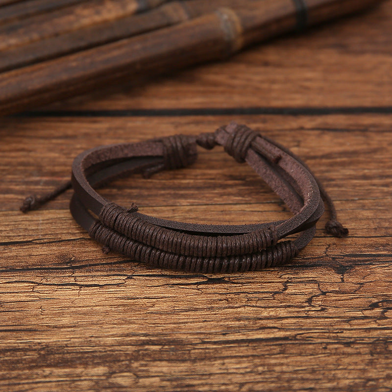 Amazon Foreign Trade Wholesale Punk Retro Hand-knitted Accessory Men's Coffee Color Alloy Cross Scripture Bracelet