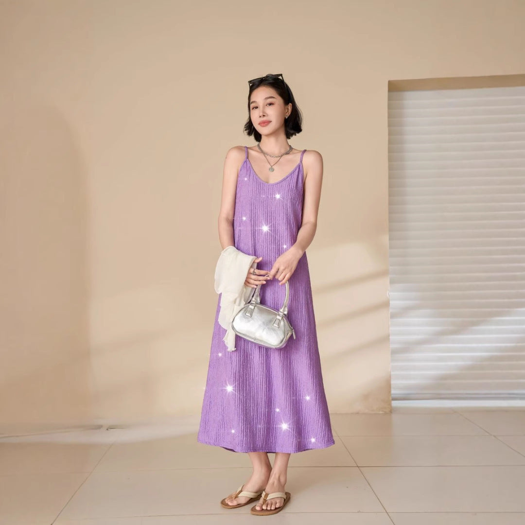 Design Sequin Pleated Temperament Camisole Dress