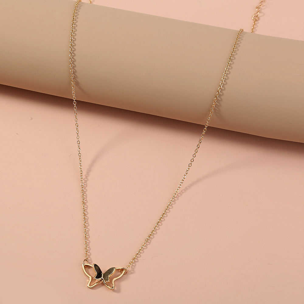 Women's Fashion Simple Double-layer Metal Butterfly Pendant Necklace