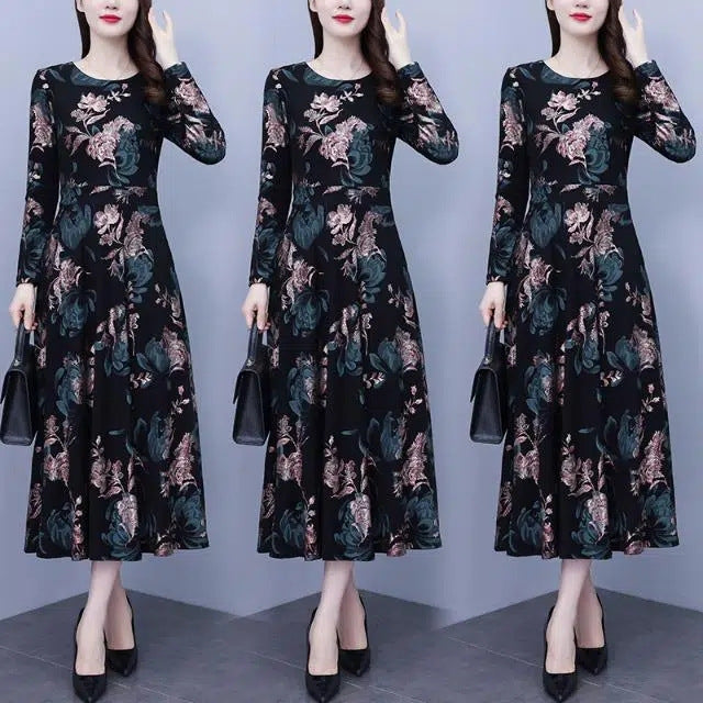 Long Sleeve Plus Size Hide Thick Waist And Belly Dress