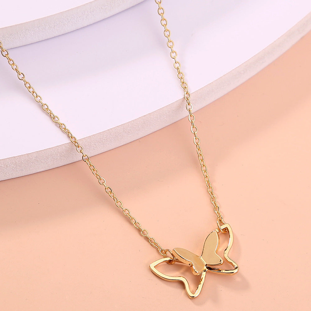 Women's Fashion Simple Double-layer Metal Butterfly Pendant Necklace