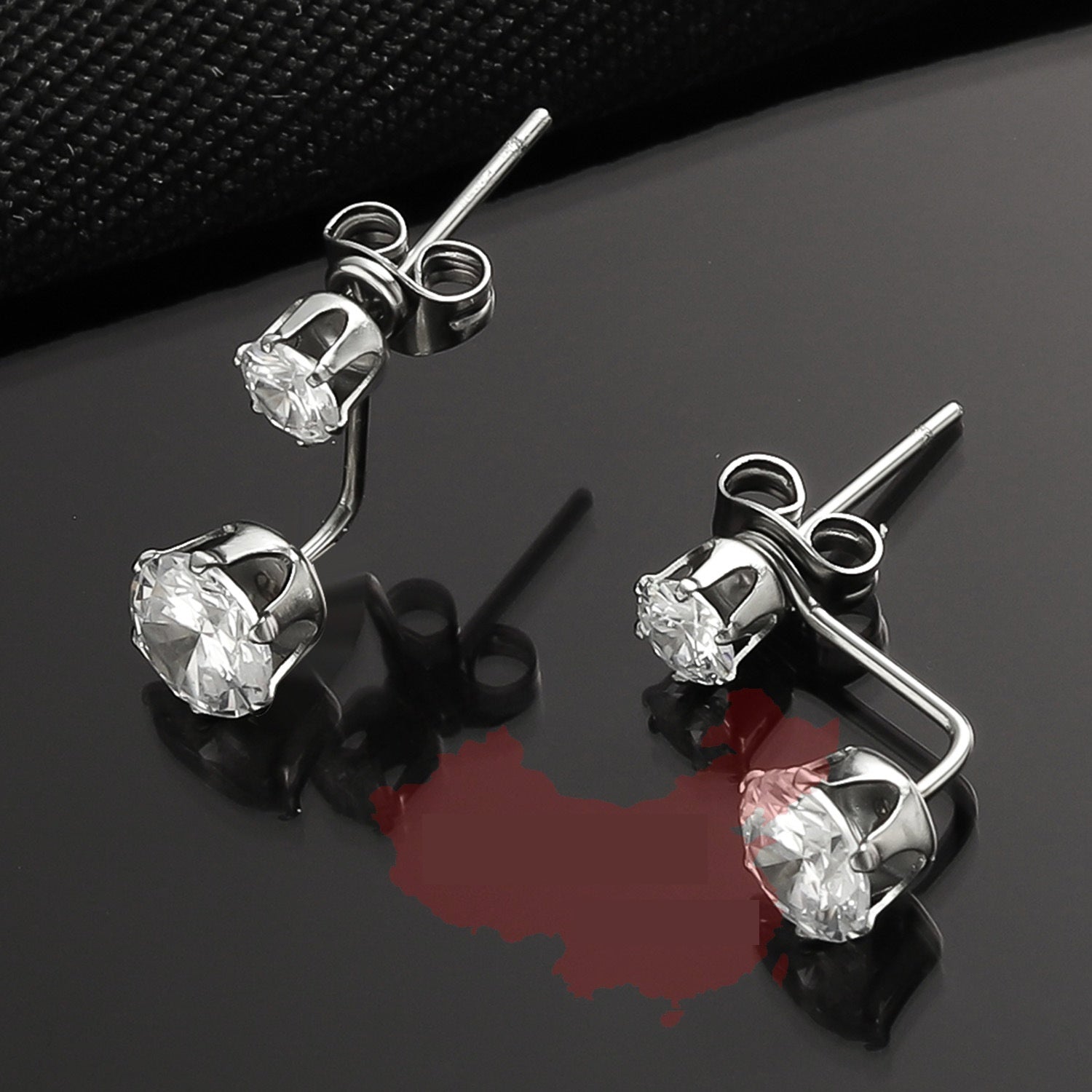 Zircon L-shaped Stud Earrings Titanium Steel Fashion