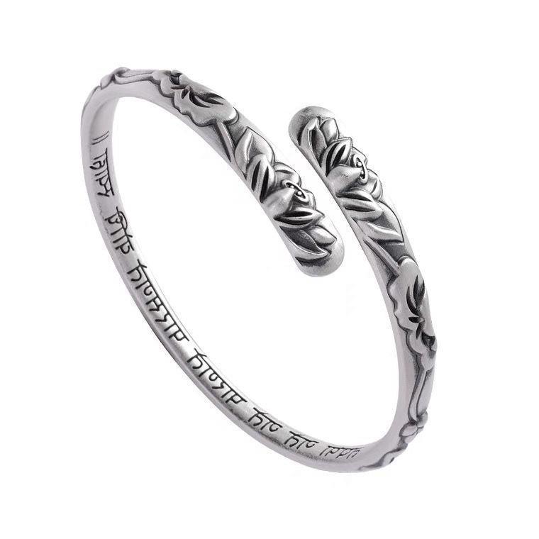 Retro With Opening Lotus Silver Bracelet Children