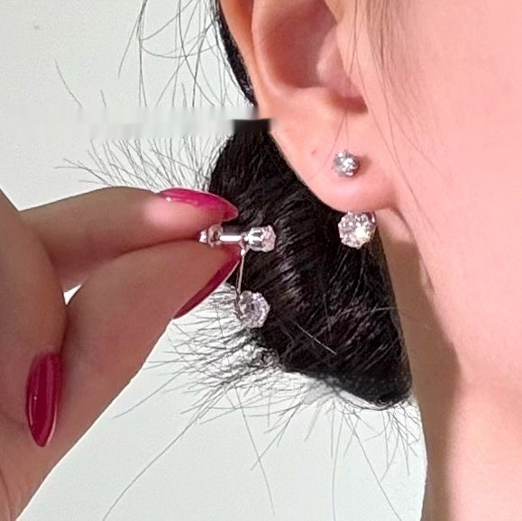 Zircon L-shaped Stud Earrings Titanium Steel Fashion