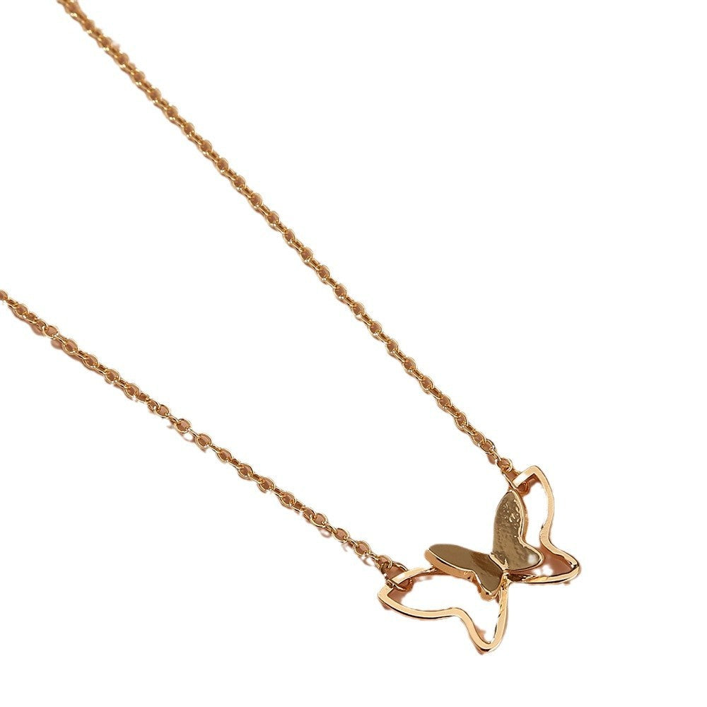 Women's Fashion Simple Double-layer Metal Butterfly Pendant Necklace