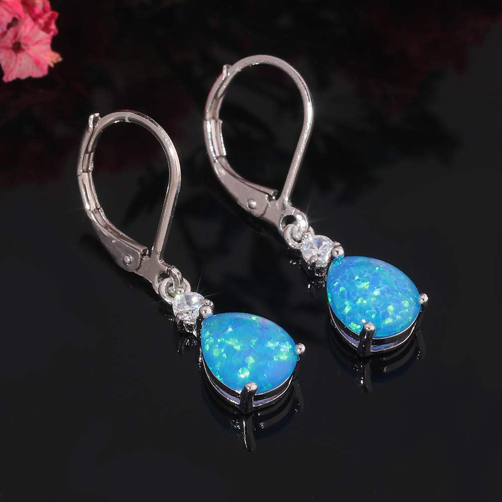 Blue Water Drop Opal Copper Zircon Earrings For Women