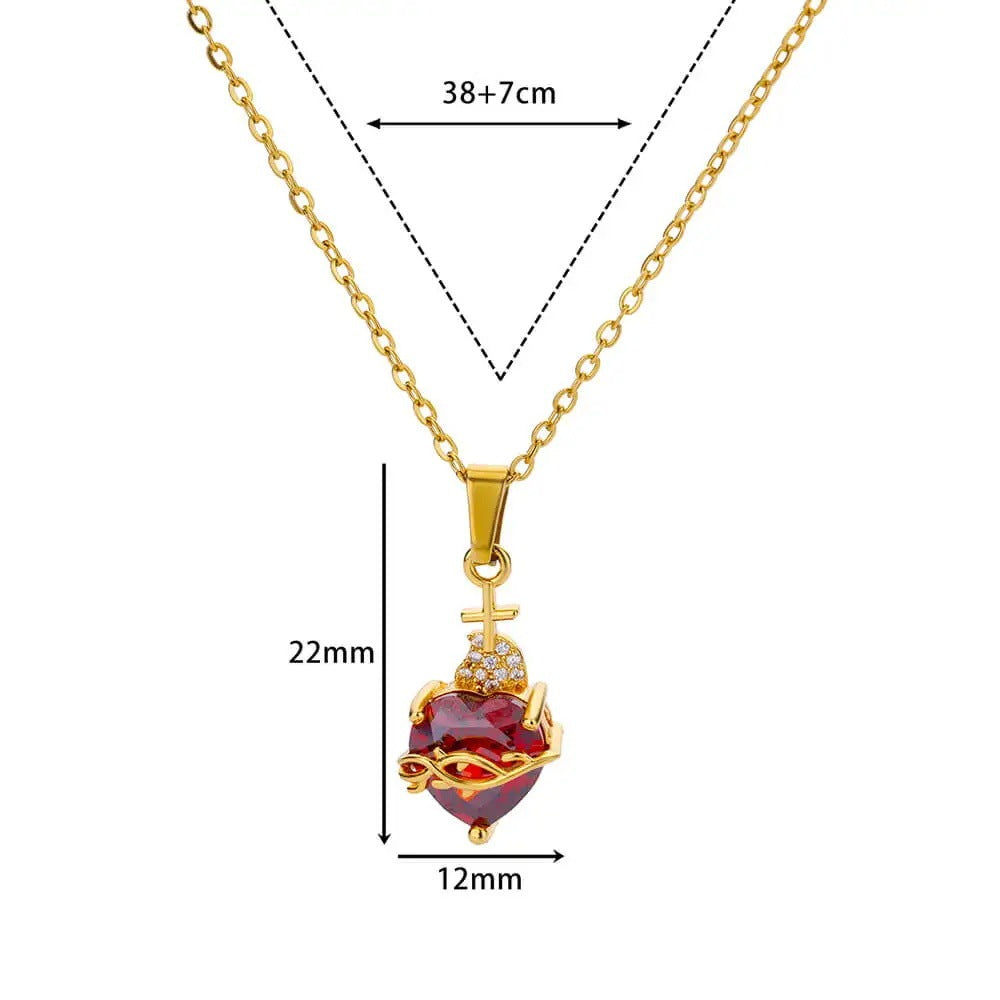 New Heart-shaped Cross Zircon Necklace Red Pendant Female Personality