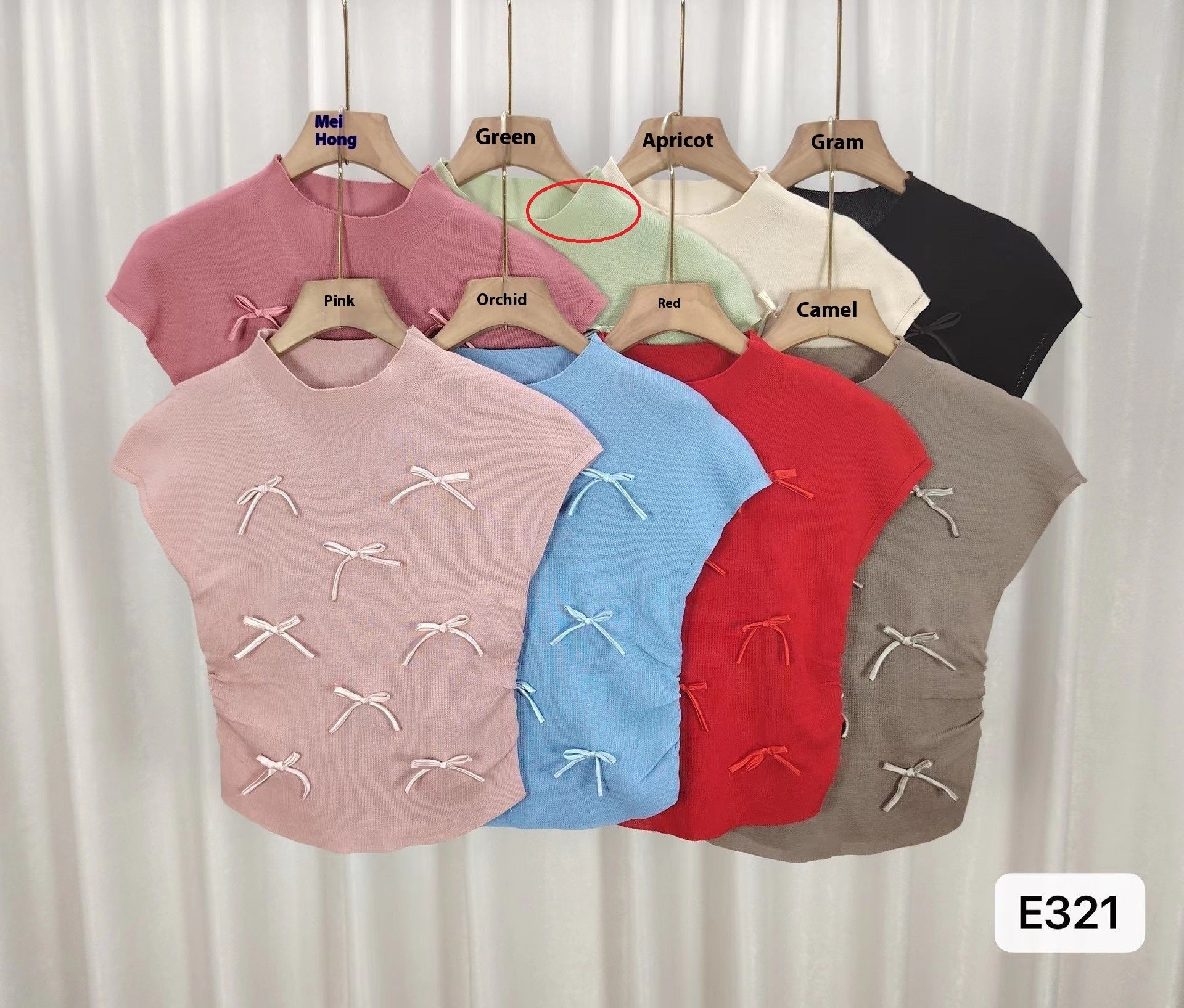 Gentle Pink Bow Short-sleeved Sweater Women's Summer Design Pleated Slim Fit Flying Sleeve Chic Top