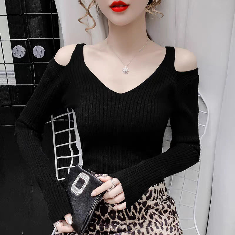 Slim-fit Elegant V-neck All-matching Western Style Bottoming Sweater