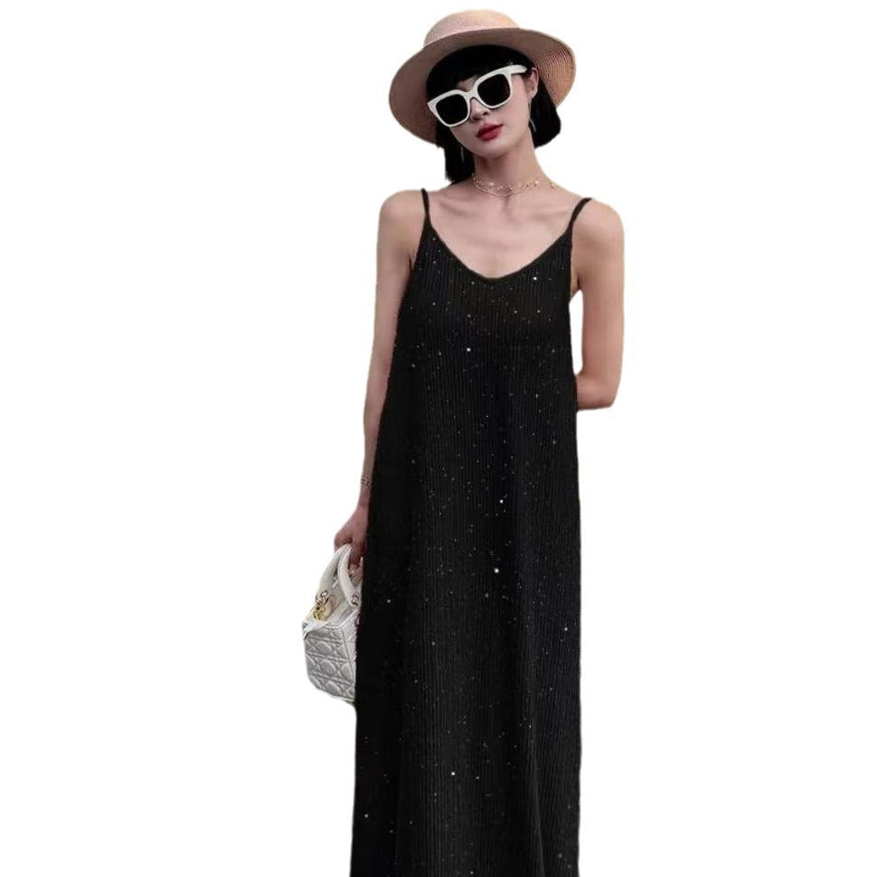 Design Sequin Pleated Temperament Camisole Dress