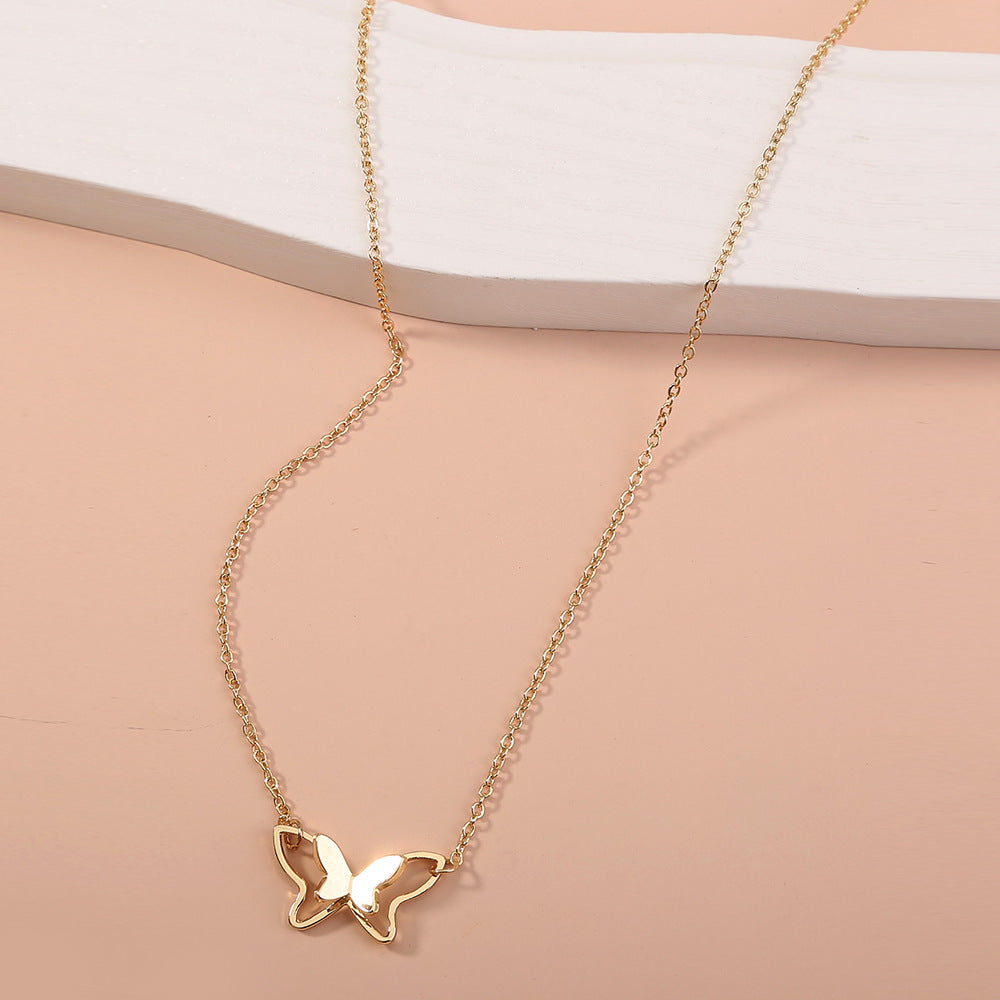 Women's Fashion Simple Double-layer Metal Butterfly Pendant Necklace