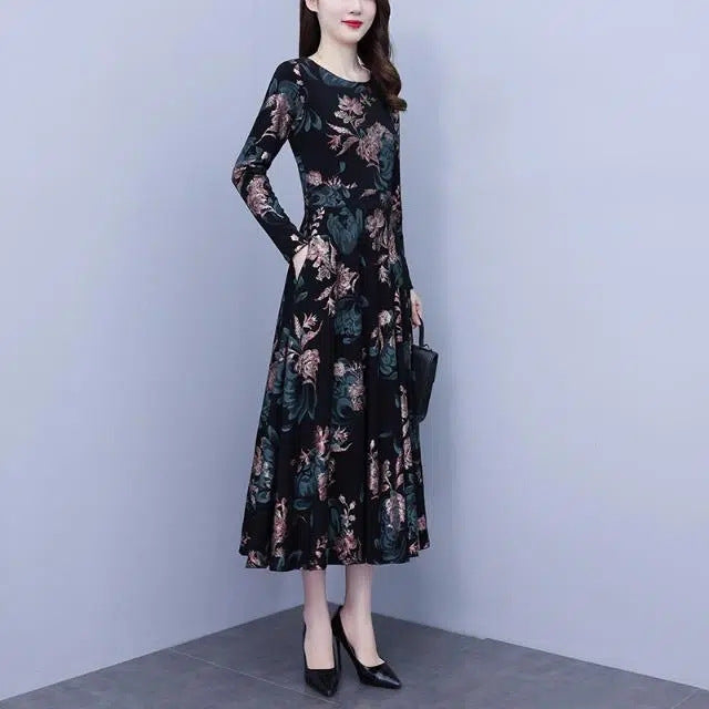 Long Sleeve Plus Size Hide Thick Waist And Belly Dress