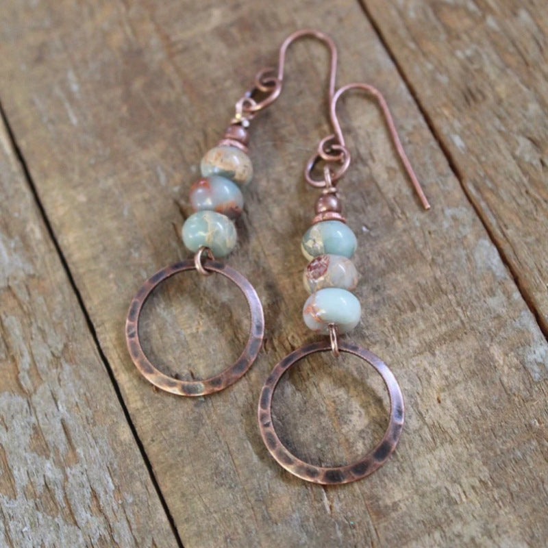 Hammered Turquoise Beaded Pendant Creative Retro Women's Fashion Earrings