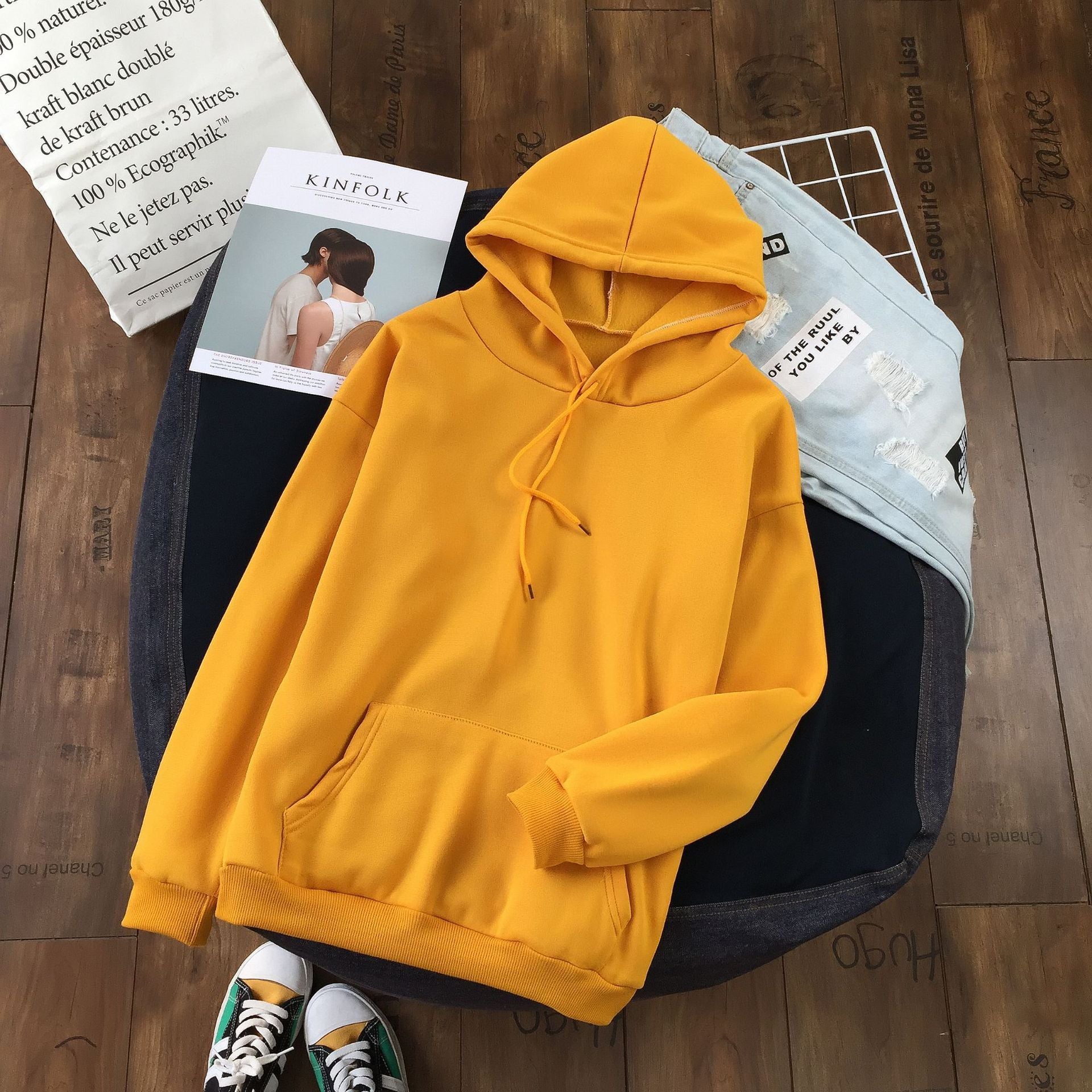 Long Sleeve Solid Color Hooded Sweater Couple