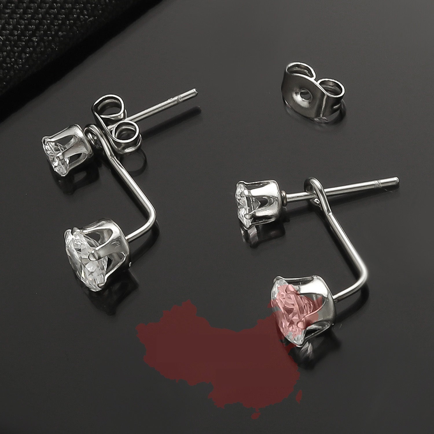 Zircon L-shaped Stud Earrings Titanium Steel Fashion