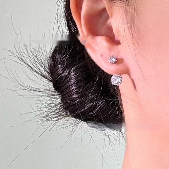 Zircon L-shaped Stud Earrings Titanium Steel Fashion