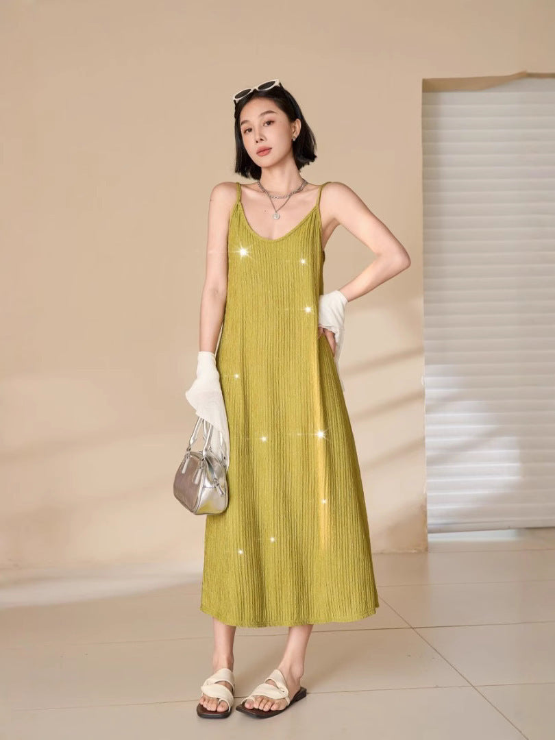 Design Sequin Pleated Temperament Camisole Dress