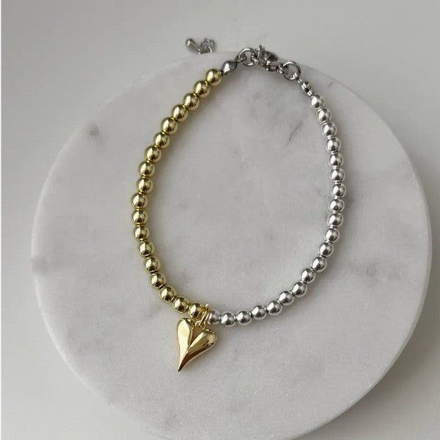 Round Beads Glossy Heart-shaped Multi-part Bracelet