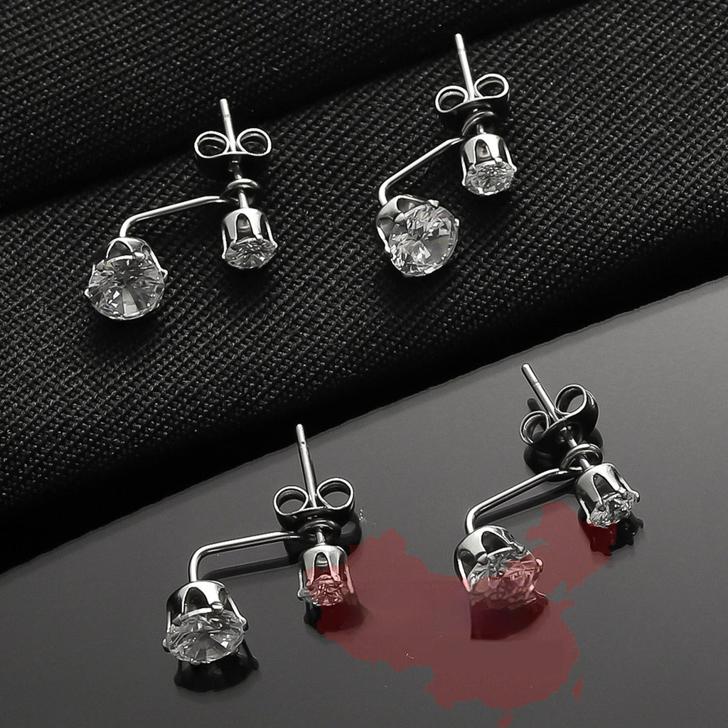 Zircon L-shaped Stud Earrings Titanium Steel Fashion
