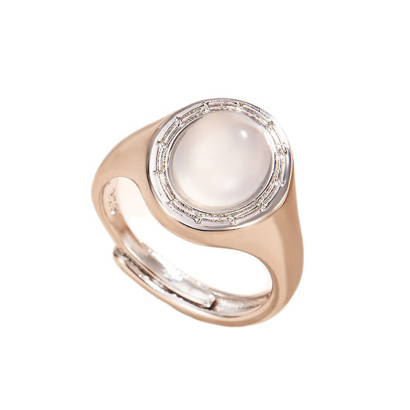 White Moonlight Oval Ring Women's Simple Exquisite High-end Fashion
