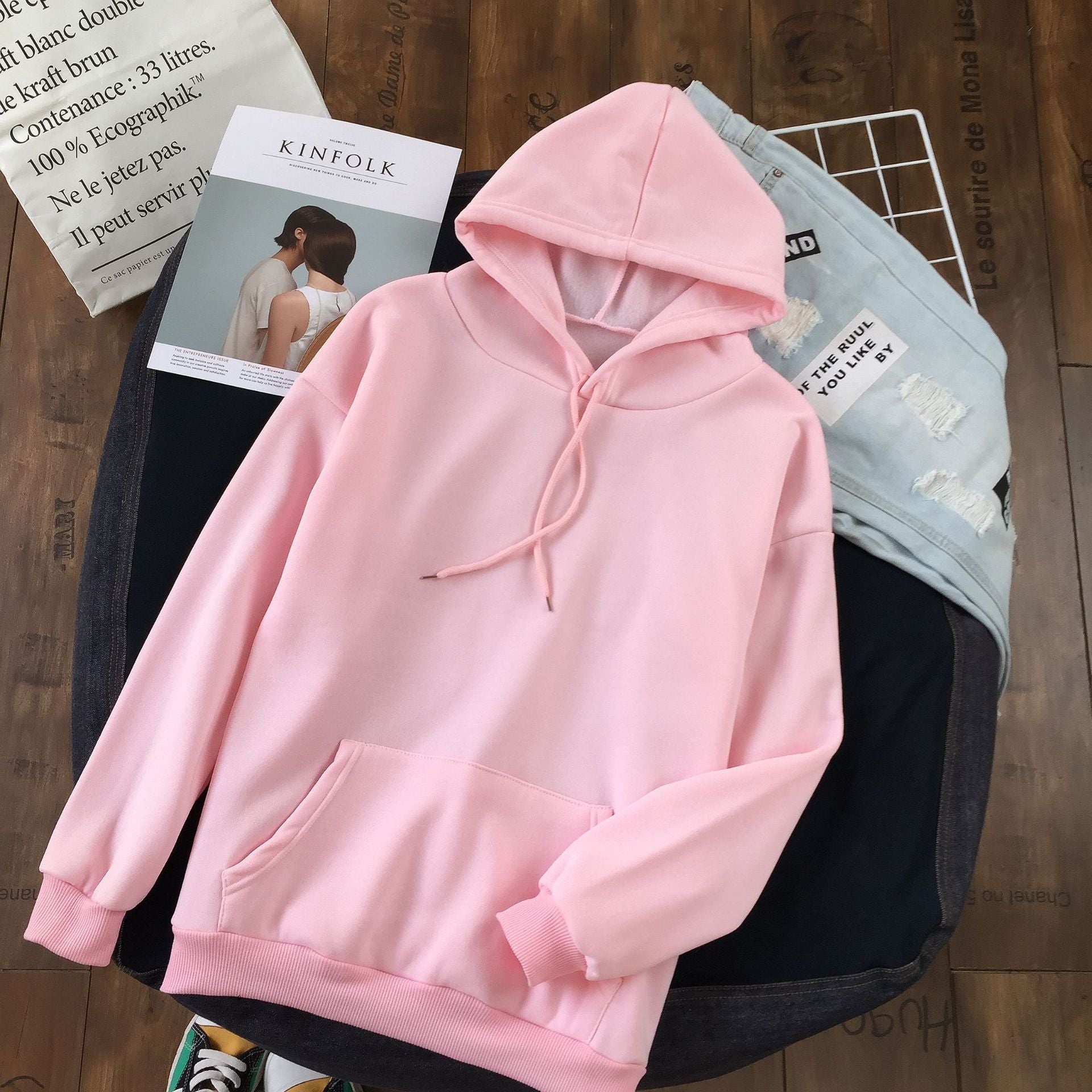 Long Sleeve Solid Color Hooded Sweater Couple