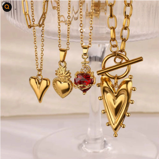 New Heart-shaped Cross Zircon Necklace Red Pendant Female Personality