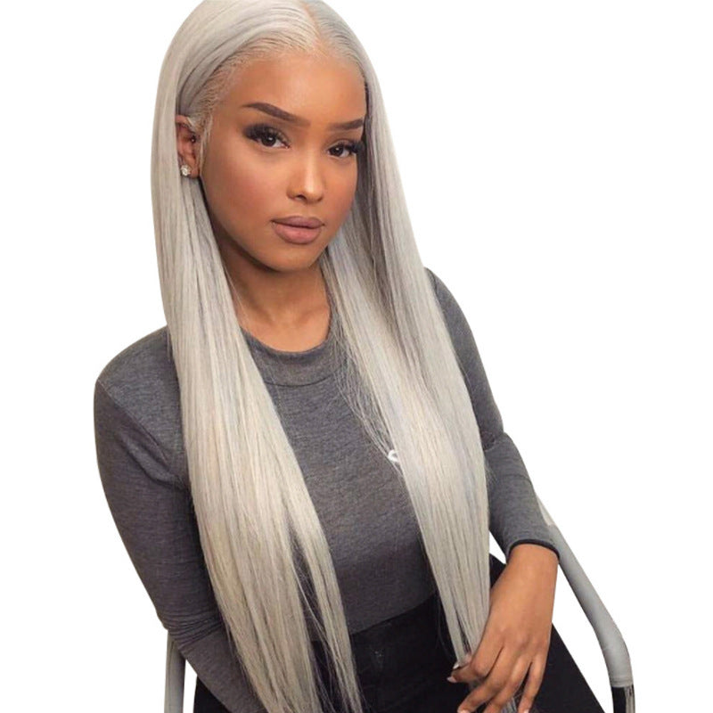 European And American Mid-length Straight Hair Light Gray