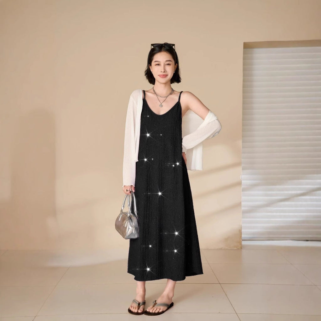 Design Sequin Pleated Temperament Camisole Dress