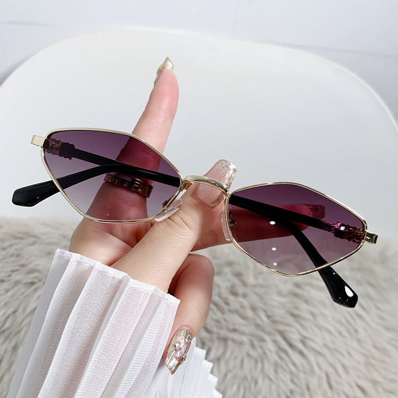 Metal Small Frame Rhombus Cat Eye Sunglasses